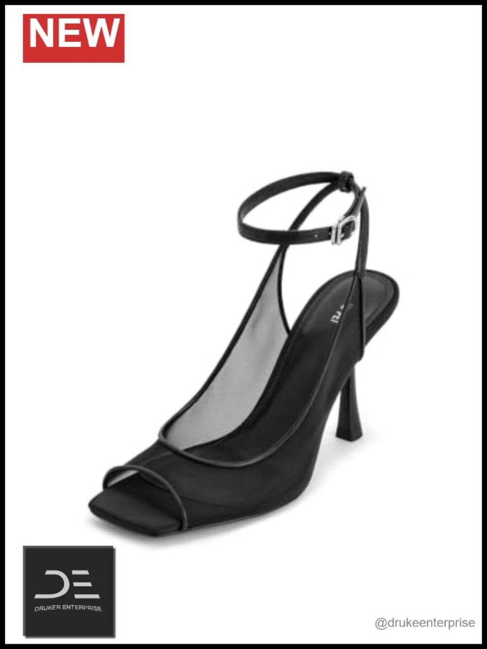 Open Toe Mesh Slingback Heeled Sandals Silver Hardware 3.5" Heel